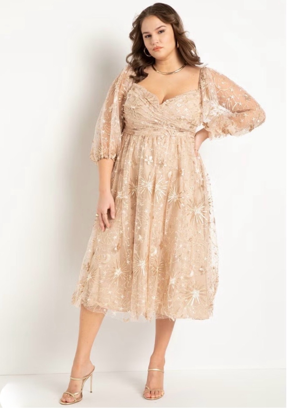 ELOQUII Celestial Dress Gold Sequin Moon Stars Fairycore Witchy 20 NWT
